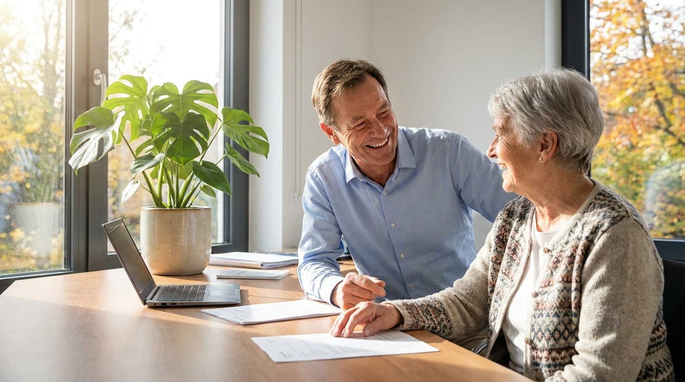 Médecin généraliste souriant en discussion avec un patient dans son cabinet