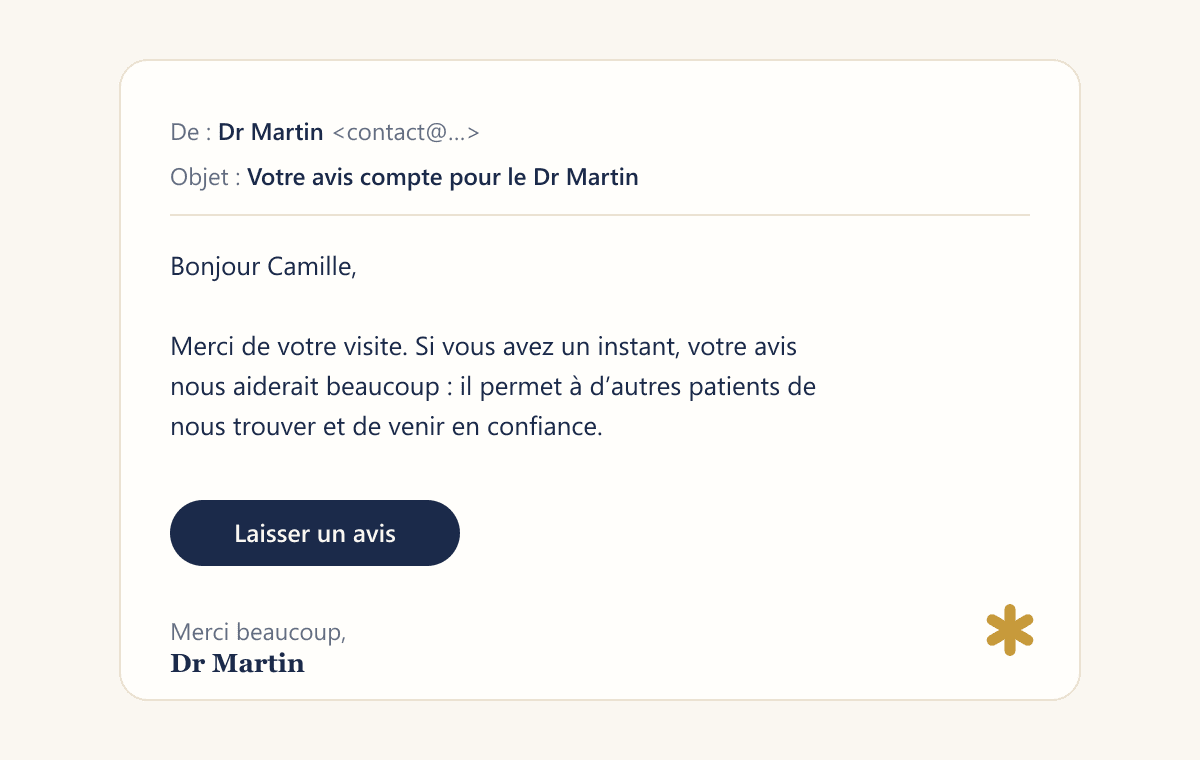 Exemple d’email de demande d’avis : court, personnel, un seul bouton